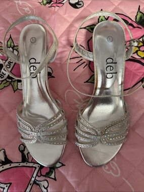 deb Silver Rhinestone Strappy 2in Heels